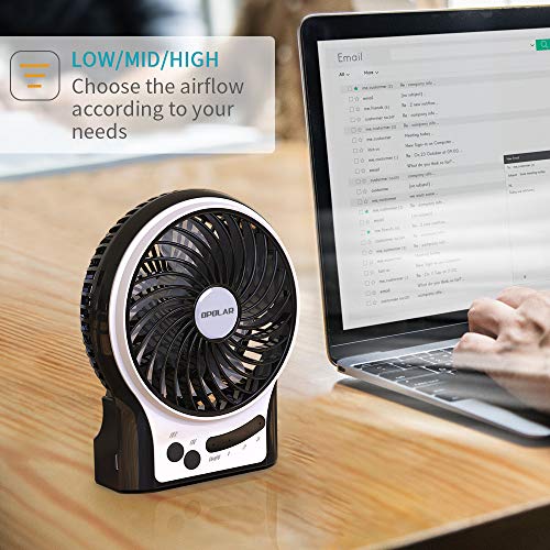 OPOLAR Mini Portable Battery Operated Desk Fan with 3-13 Battery Life, Rechargeable & USB powered Handheld Fan for Desk Beach Camping, 3 Speeds, Strong Airflow, Internal Blue Light& Side Flash Light