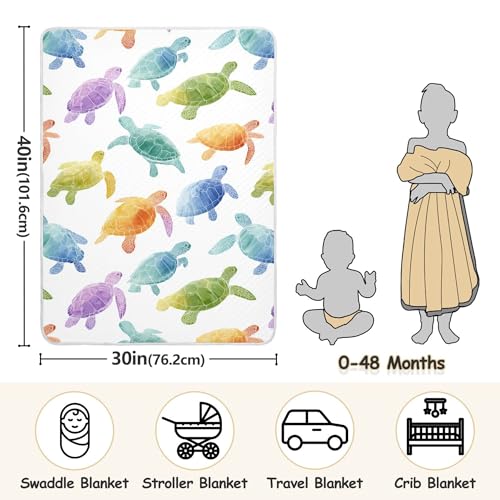 Image of Colorful Sea Turtles Baby Blankets Soft Warm Crib Stroller Blanket for Toddler Newborn Girls Boys 30x40in