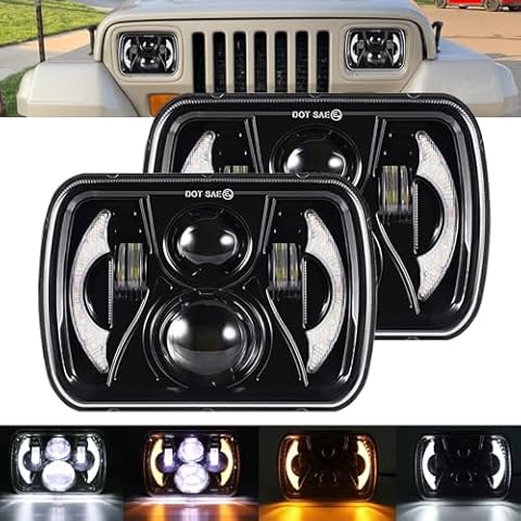 YUGUANG 5x7 7x6 LED Headlights, H6054 LED Headlights Hi/Low Beam DRL Amber Turn Signal DOT Approved Compatible with Jeep Wrangler Cherokee XJ YJ Nissan Toyota GMC Truck, 2PCS Cover