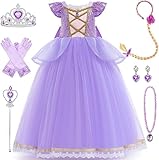【Le Paquet Comprend】1 Robe De Princesse Raiponce Violette, 1 Perruque，1 Baguette, 1 Couronne, 1 Bague, 1 Paire De Boucles D'Oreilles, 1 Collier, 1 Gants. ComplèTe Avec Des Accessoires Pour Plonger Votre Fille Dans Le Monde Des Princesses Pour La JournéE !