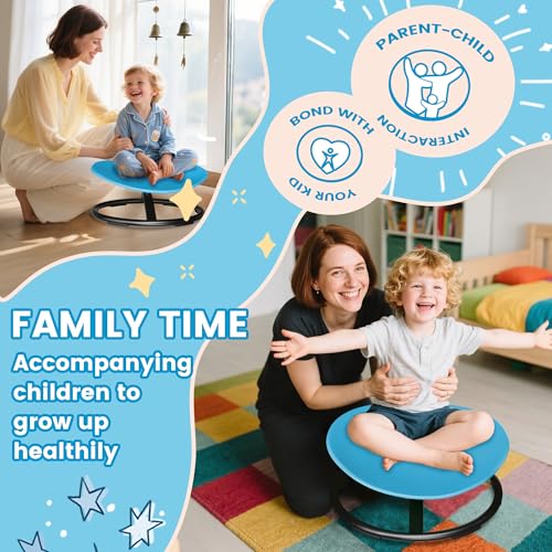 Image of Pterying 21 inch L x 19 inch W Large Size Spinning Chair for Autistic Kids, Ages3+ | Autism Sensory Products, Sensory Toys Gifts for Kids with Autism & ADHD, Training Body Coordination, Azure Rounded Shape