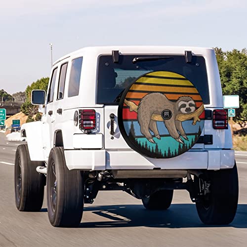 Image of Delerain Spare Tire Cover with Backup Camera Hole Sloth Colorful Striped Wheel Covers Waterproof Dust-Proof UV Sun Universal Fit for RV Trailer RV SUV Truck (18 Inch for Diameter 32 inch-34 inch)