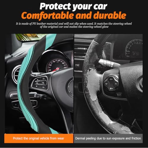 Image of Osilly 15 Inch Car Leather Steering Wheel Cover, Automotive Accessories Elastic Breathable Anti-Slip Soft Wheel Protector Fits Men and Women, Suitable for SUVs, Trucks, Vehicles and RVs (Green)