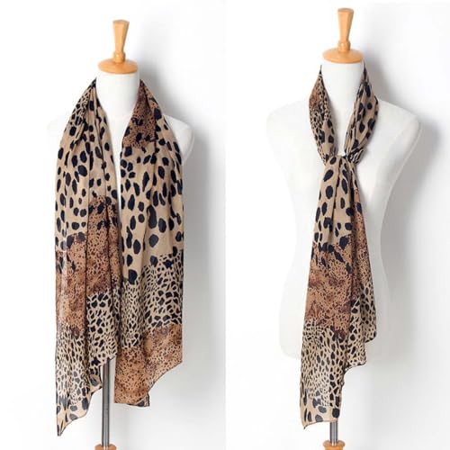 Chiffon Leopard Long Scarf for Women Summer Leopard Print Bikini Wrap Shawl Light Neck Scarf ZWJ082