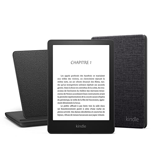Kindle Paperwhite Signature Essentials Bundle - Kindle Paperwhite Signature Edition (32 Go, sans publicités), Étui en tissu et Station de charge sans fil Made for Amazon