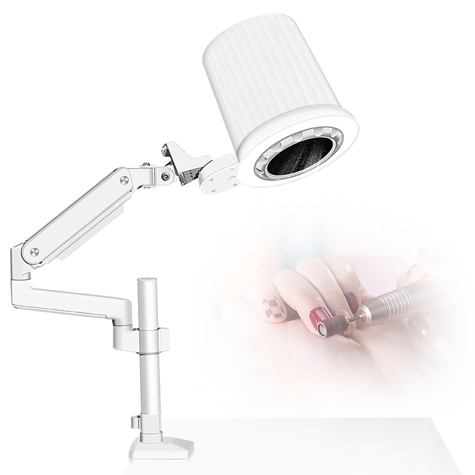Aspiratore Unghie con Luce, Aspirapolvere Industriale per Unghie da 80 W con Filtro Riutilizzabile E Supporto da Tavolo Universale, Ventilatore A Basso Rumore per Lucidatura E Salone