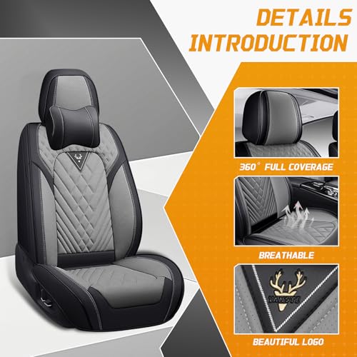 Image of Fit for Toyota RAV4 Seat Covers Full Set 2008-2026 | Nappa Leather Seat Covers for RAV4 Full Set, Airbag Compatible, Full Coverage Seat Protectors, Easy Install(Black /Gray)