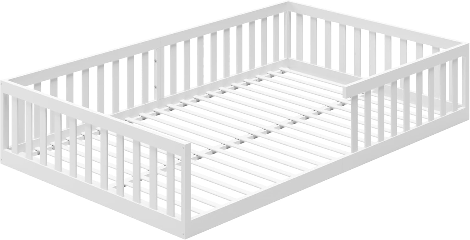 Kids Collective Letto per bambini Letto da terra 120x200 cm con protezione anticaduta e rete a doghe Letto Montessori Letto per bambini Bianco Altre misure 90x200 cm 140x200 cm