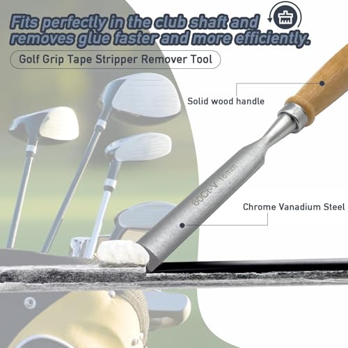Golf Grip Tape Stripper Remover Tool - Chrome Vanadium Steel, Wooden Handle, Golf Grip Removal Tool, Perfect for Golf Grip Repair & Replacement Kit - Image 3