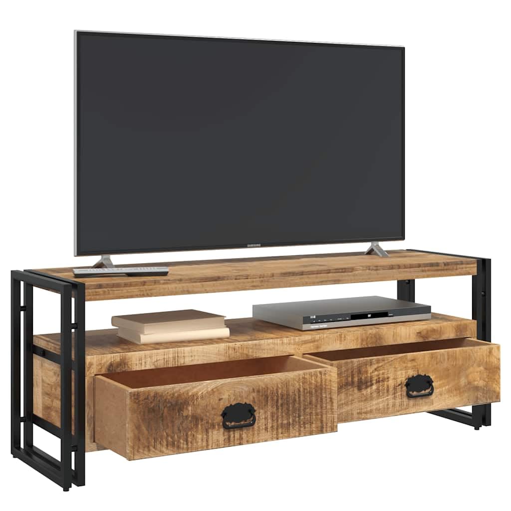 Générique Mobile TV 120 x 35 x 45 cm, legno di mango solido | Stile Vintage, 2 Cassetti, Mensola, Telaio Acciaio Rinforzato, Archiviazione Multimedia