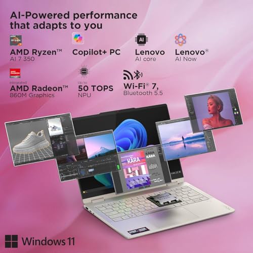 Image of Lenovo Yoga 7 2-in-1 AMD Ryzen AI 7 350 (24GB RAM /1TB SSD /14 (35.5cm) /WUXGA OLED /50 Tops NPU /Copilot+ PC /Windows 11 /Office Home 2024 /Yoga Pen /1Yr ADP /Seashell /1.38Kg), 83JR001EIN Convertible Laptop