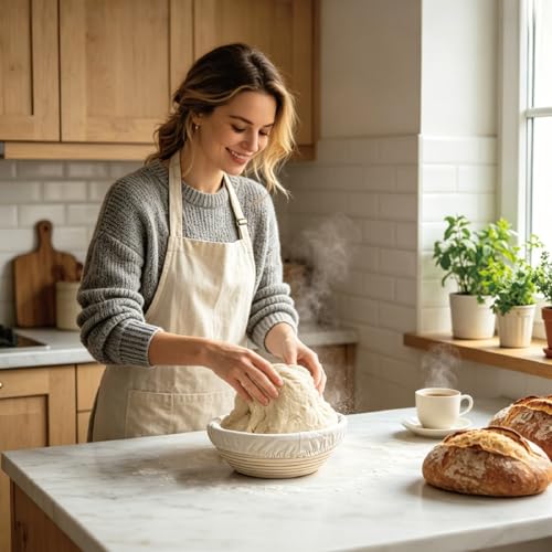 Image of 3 Pack Banneton Bread Proofing Basket, 9 Inch Round Sourdough Proofing Basket with Thick Liner, Splinter Free Food Grade Rattan Handwoven Bread Banneton for Home Baking