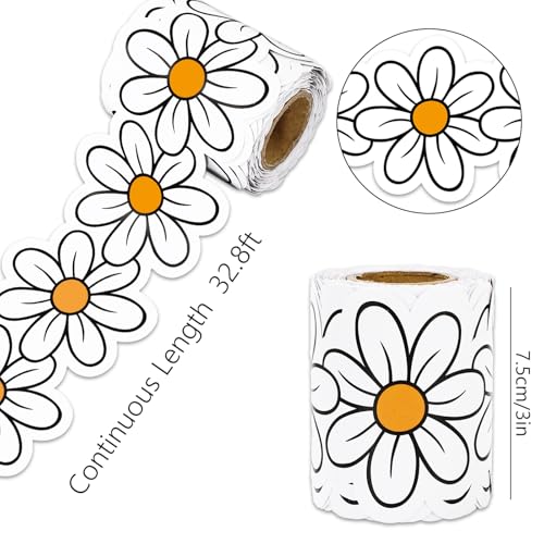 Image of Whaline 32.8 Ft Retro Daisy Flower Bulletin Board Border White Yellow Groovy Daisy Floral Die-Cut Border Trim for Back to School Chalkboard Wall Decoration