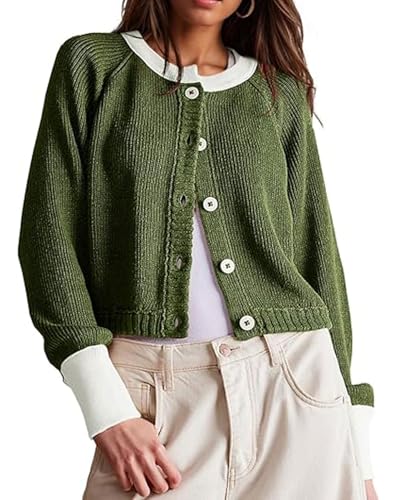 Image of loveimgs Women Knitted Button Down Cropped Cardigan Jacket Sweater Y2k Fall Knit Color Block Sweater Crewneck Crop Short Coat