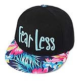 ZLYC Women Fearless Word Embroidered Floral Flat Bill Snapback Hat Adjustable Baseball Cap, Mint Blue