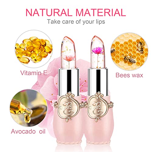 Deepmind 2 Pcs Crystal Flower Jelly Lipstick Magic Lip Color Changing Lip Balm Ph Clear Temperature Color Changing Lipstick Long Lasting Nutritious Moisturizing Lip Gloss (5#) #TOP3