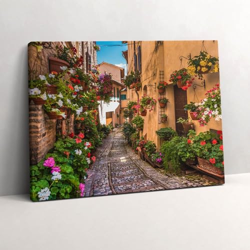 Tableaux 80x60cm Rue fleurie de l’Ombrie pour décoration murale de salon