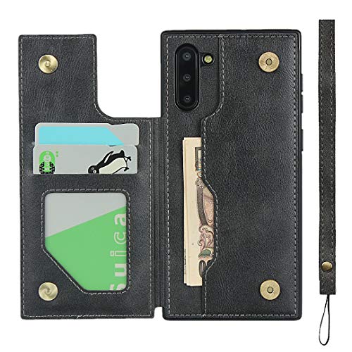 Pelanty Galaxy Note10 ケース Samsung Galaxy Note 10 ケース ギャラクシーNote10 ケース縄掛け 6.3インチ 背面 手帳型 PUレザー IC カード収納 軽量 スタンド機能 ボタン磁気 多機能 スマホケース 耐衝撃 滑り防止 全面保護 ストラップ 携帯カバーブラック