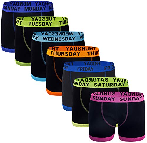 Photo de Panzy Days Of The Week Lot de 7 boxers pour garçon Coupe confortable en coton Lycra extensible 7-13 ans (13 ans, lot de 7 jours de la semaine)
