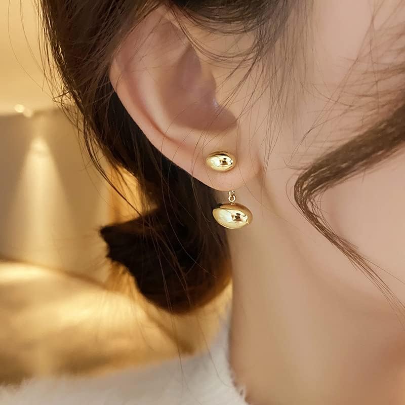 18K Gold Plated Metal bean earring 2 ways to wear it For women - Image 2