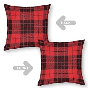 Scottish Buffalo Plaid Throw Pillow Covers - Farmhouse Home Holiday Decor - Red and Black, 18 x 18 Inch, Christmas Buffalo Check Plaid Polyester Cushion Case Scottish Buffalo Plaid Throw Pillow Covers Farmhouse Home Holiday Decor Red and Black 18 x 18 Inch Christmas Buffalo Check Plaid Polyester Cushion Case