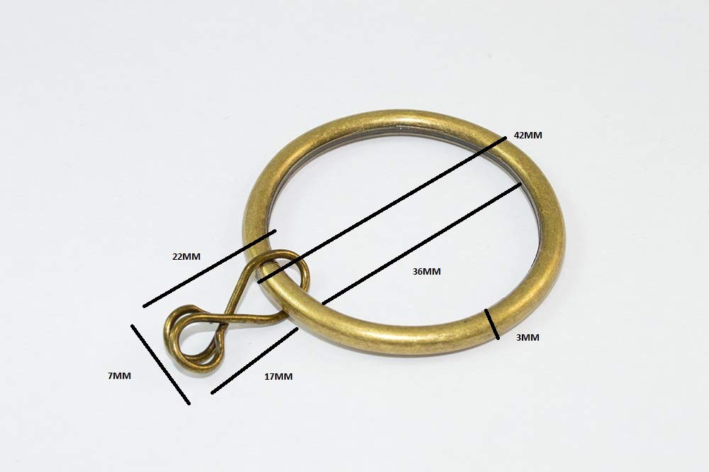 10 x Curtain Rod Rings Loose Eye Antique Brass Finish 35mm ID 42mm OD