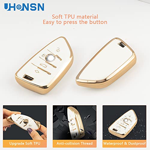 Uhonsn For Bmw Key Fob Cover Tpu Keys Protector Case Cute Keychain Compatible With Bmw 2 5 6 7 Series X1 X2 X3 X5 X6 Smart Remote Keyless Girly White Gold #TOP2