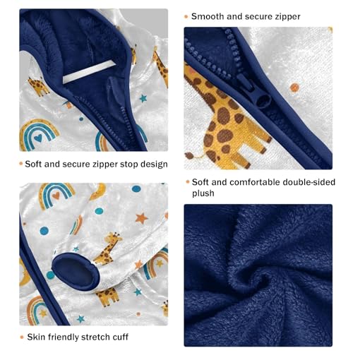 CHIFIGNO Cute Cartoon Giraffes Toddler Boys Polar Fleece Lined Outerwear Jackets, Toddler Jacket with Hooded 3T3