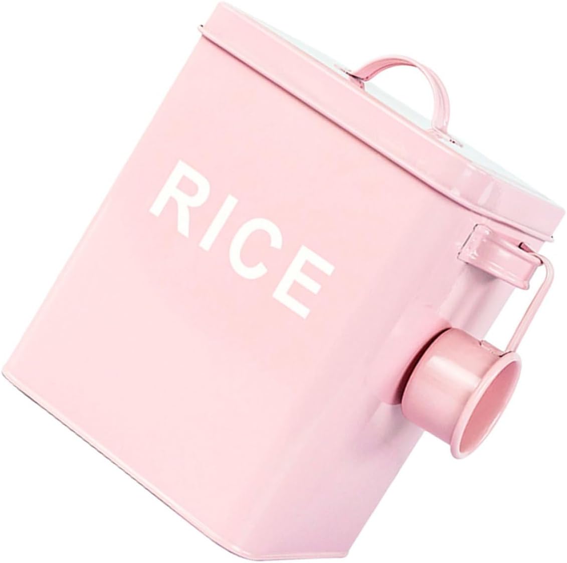 balacoo Pet Food Storage Bucket Airtight Iron Grain Container with Measuring Cup Pink for Dog and Cat Food Kitchen Rice Bin