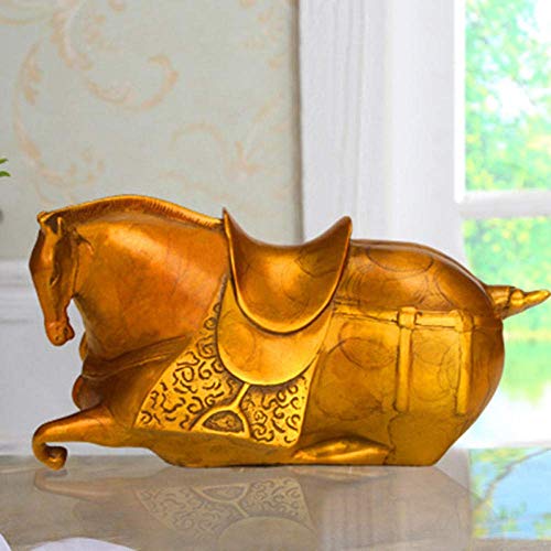 Statue cheval couché en pur cuivre véritable pour décoration de salon chic
