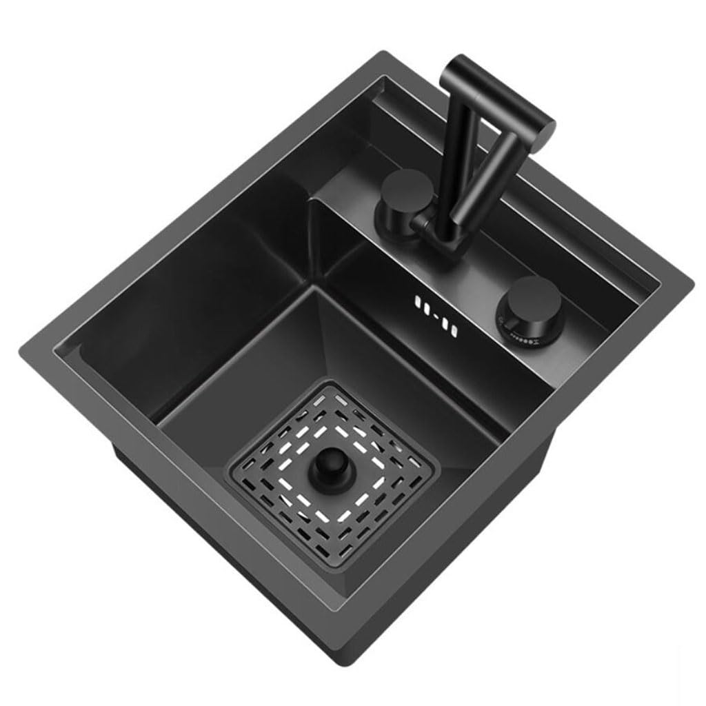 CZYWKDDPP Single Bowl Concealed Invisible Vegetable At The Bar Household Stainless Steel Small Tank RV Mini (Color : Black, Size 39 * 32 21cm)