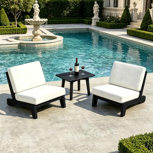 Image of Pia Ricoo 3 Piece Patio Bistro Set with Patio Chairs and Table, Heavy Duty Wood Patio Furniture Set, All-Weather Outdoor Chairs for Balcony, Deck, Poolside, Porch - Beige /Dark