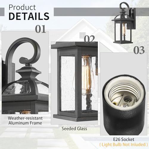 Image of Darkaway Dusk to Dawn Outdoor Lights Fixture Wall Mount, Exterior Wall Light with Seeded Glass Waterproof Black Outside Wall Sconce for House Porch Hallway Garage