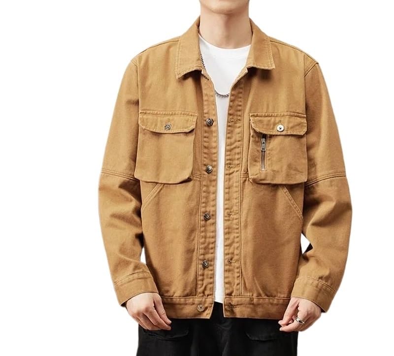 Men Oversized Vintage Denim Jackets Spring and Fall(Gold,XXXXX-Large)