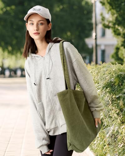 Image of Iioscre Corduroy Tote Bag for Women,Hobo HandBags with Zipper,Large Capacity Casual Shoulder Handbags with Inner Pockets