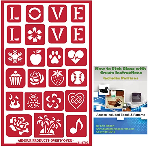 Love Assortment Iconography Reusable Stencils: Heart, Pet Print, Baseball, Rose, etc + How to Etch eBook