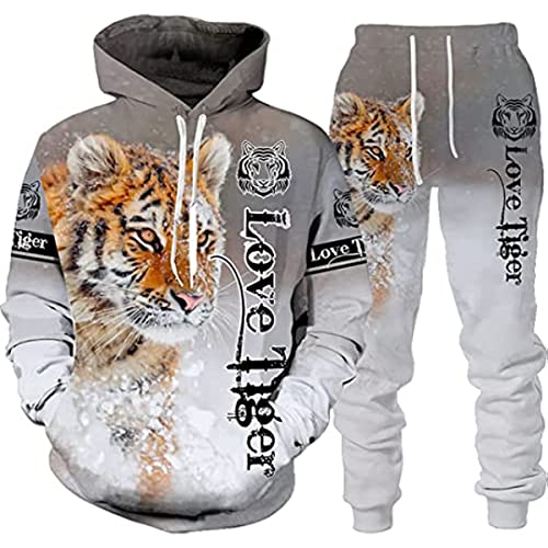 Herren Tier 3D Tiger Jogginganzüge Set 3D gedruckt S-6XL (Tiger 5,XXL)