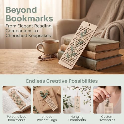 Image of Operitacx Wooden Embroidery Bookmarks DIY Kit with Pre-Holes for Cross Stitch Crafting Blank Wooden Bookmarks for Custom Designs Ideal for Readers Students and Book Lovers