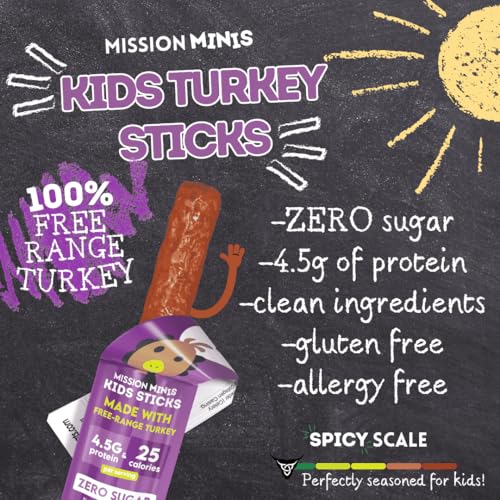 Mission Meats Kids Turkey Sticks – 100% Free Range, Healthy Snacks for Kids, Gluten & Nut Free, 0.5oz, 24 Count (Pack of 1)