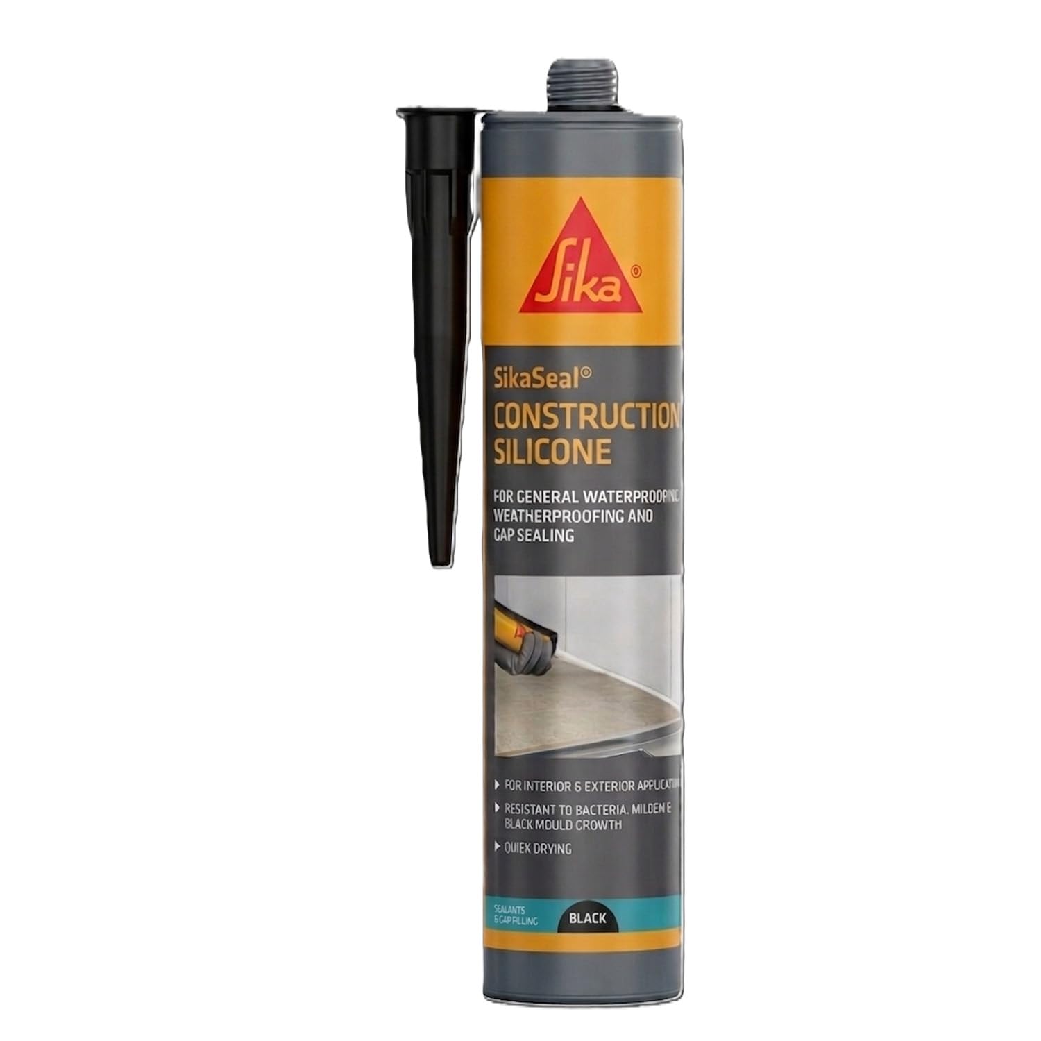 Sika SikaSeal Construction Silicone Sealant, Black, 295ml