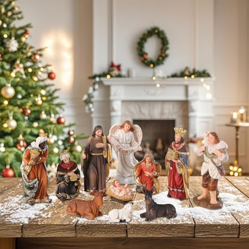 MUMTOP Conjunto de presépio de Natal com 11 peças, 7,5 cm, para decoração interna de Natal, presépio