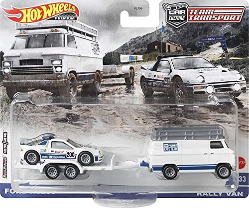 Hot Wheels Ford RS200 y Van Rally Team Transport miniatura 1
