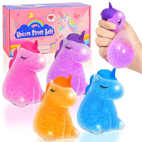 ZaxiDeel Sensory Stress Bälle für Kinder - Squishy Ball Fidget Spielzeug, Einhorn Stress Relief Squeeze Spielzeug, Autismus sensorisches Spielzeug mit Perlen, niedliche Stocking Stuffers für Kinder