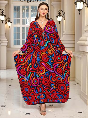 Image of KEYLORTING Plus Size Kaftan Dress Women, African Moo Moo Print Caftan, Batwing Dress, Beach Cover Up for Party and Loungewear