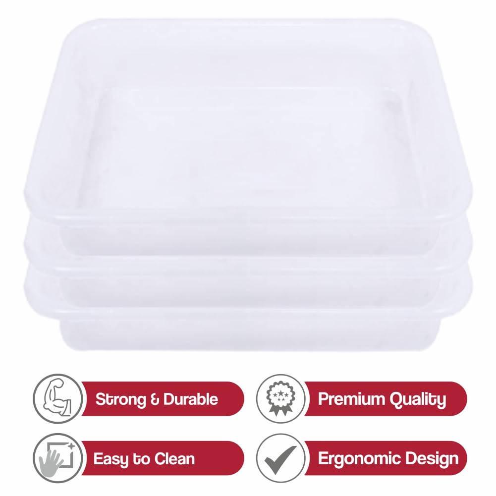Simply Home Multipurpose Rectangular Small Plastic Trays| Stationary Office Organiser Tray | Strong Plastic Material | Colorful Stackable Storage Trays for Home & Office |Pack of 3 | Transparent 2