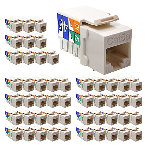 Beszin Cat.5E RJ45 110 Type Keystone Jacks (Cat.5E, 50-Pack, White)