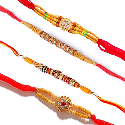 RAKSHBANDHAN Special Rakhi Combo Pack of 4 Designer Set Rakhi for Brother BHABHI, Metal, Diamond