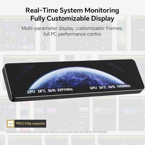 Image of TR Trofeo Vision 11.3 LCD Black PC Monitoring Screen, 11.3-Inch | 11.3-inch 1920x400 USB-C LCD screen for PC hardware stats, images, GIFs, and desktop case display