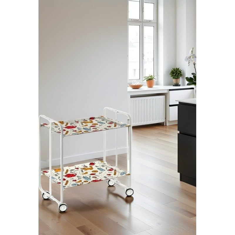 Chariot De Service Pliable BAUHAUS - 2 Plateaux Blancs - Châssis Chromé - Pour Cuisine Salon Terrasse
