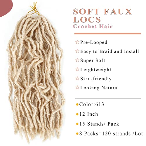 Blonde Faux Locs Crochet Hair 12 Inch 120Strands 8Packs Goddess Short Soft Locs Crochet Hair For Black Women New Faux Locs Pre Looped Curly Wavy Braiding Hair Extension #TOP1